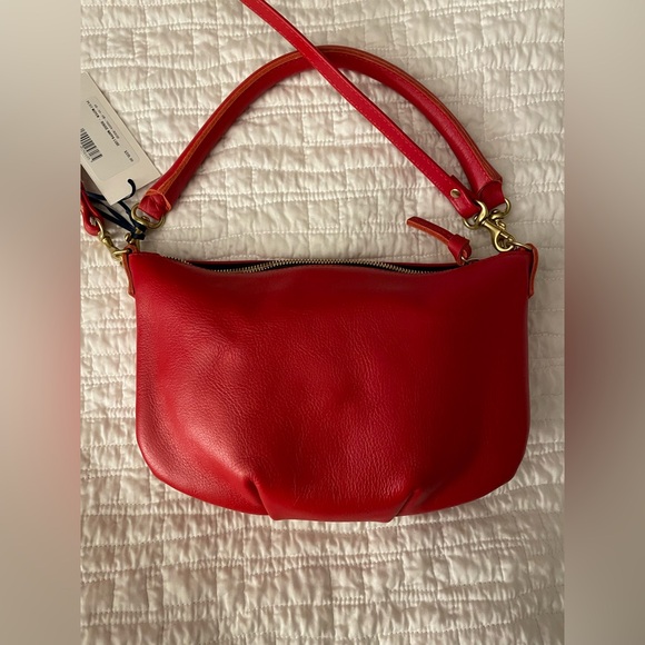 CLARE V. Petit Moyen Messenger Leather Shoulder or Crossbody Bag Rouge Nappa Red - Picture 8 of 13